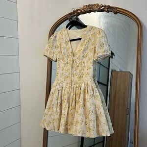 Yellow Floral Corset Style Mini Dress